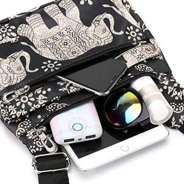 STUOYE Nylon Multi-Pocket Crossbody Purse Bags for Women Travel Shoulder Bag (Magnolia Flower)