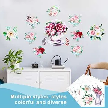 9 Sheets Rose Rub on Transfer Decals Rustic Rose Flower Rub on Furniture Floral Rub on Transfer Decal Sticker for Craft Furniture Paper Wood Decor, 5.5 x 5.7 Inches (Rose)