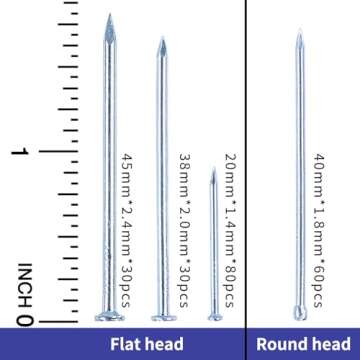 Coceca 200 Pack Hardware Nails for Hanging Pictures, 4 Size Zinc Tiny Nail Assorted Kit, Picture Nail, Small Nails, Finishing Nail, Wall Nails and Galvanized Nails for Wood