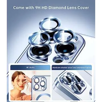 Waldeng for iPhone 13 Pro Max Case with Integrated Camera Lens Protection, [Seamless Work with Magsafe] [Metallic Glossy Soft Bumper], Diamond Clear Stylish Case for iPhone 13 Pro Max, Sierra Blue