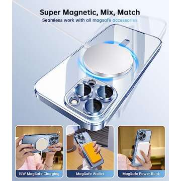 Waldeng for iPhone 13 Pro Max Case with Integrated Camera Lens Protection, [Seamless Work with Magsafe] [Metallic Glossy Soft Bumper], Diamond Clear Stylish Case for iPhone 13 Pro Max, Sierra Blue