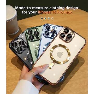 Waldeng for iPhone 13 Pro Max Case with Integrated Camera Lens Protection, [Seamless Work with Magsafe] [Metallic Glossy Soft Bumper], Diamond Clear Stylish Case for iPhone 13 Pro Max, Sierra Blue