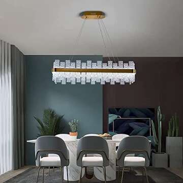 XIIYEE Modern Crystal Chandelier, Luxury Rectangular Crystal Chandelier 3-Way Dimmable Linear Chande...