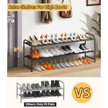 SLEEPING LAMB Long 2-Tier Shoe Organizer for Closet, Stackable Wide Shoe Rack Holds 18-Pairs Low Shoe Shelf Storage for Bedroom, Floor, Entryway(Black)