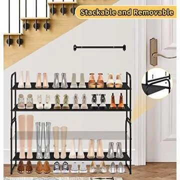 SLEEPING LAMB Long 2-Tier Shoe Organizer for Closet, Stackable Wide Shoe Rack Holds 18-Pairs Low Shoe Shelf Storage for Bedroom, Floor, Entryway(Black)