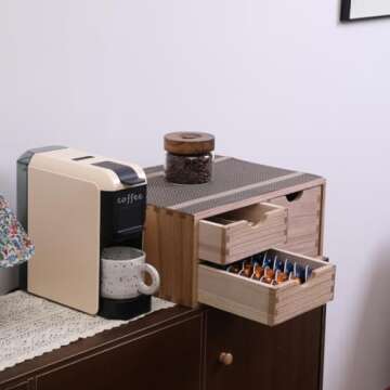 DDYURI Capsules Coffee Storage Drawer for Pod K-cup Holder - Counter Organizer for Kitchen Utensil Storage - Wood Desktop Coffee Brewer Accessories Stand CF2D3C-LT