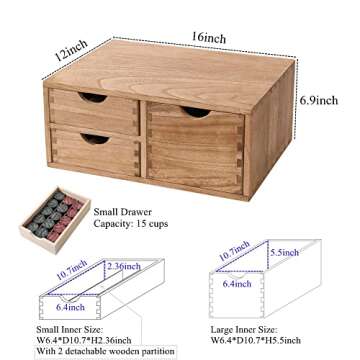 DDYURI Capsules Coffee Storage Drawer for Pod K-cup Holder - Counter Organizer for Kitchen Utensil Storage - Wood Desktop Coffee Brewer Accessories Stand CF2D3C-LT