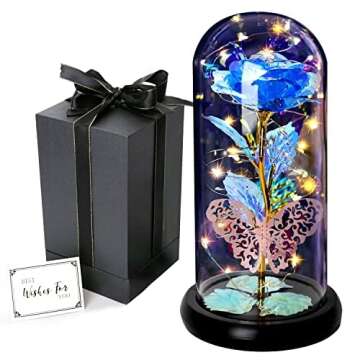 Galaxy Rose Gifts for Women, Beauty and The Beast Rose, Rose in Glass Dome Butterfly Gifts for Mothe...