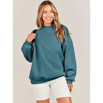 ANRABESS Sweatshirt for Women Oversized Crewneck Hoodies Fleece Casual Pullover Top Fall Fashion Outfits Clothes 2025 A1019 lake blue Small