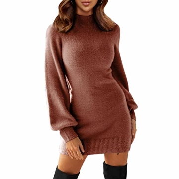 EXLURA Women's Mock Neck Ribbed Bodycon Sweater Dress