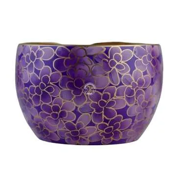 Hind Handicrafts Premium Solid Crafted Floral Metallic Finish Aluminium Portable Yarn Bowl Holder for Knitting Crochet Christmas Gift Set (6" x 6" x 4", Purple)