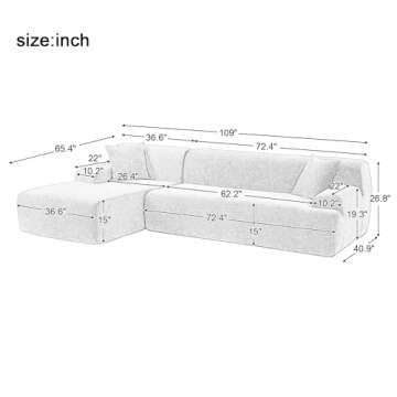 BAMOOLI 109'' Modular Sectional Couch, Modern L-Shape Floor Sofa with Chaise Lounge, Comfy Chenille Fabric Sponge Sofa Couch, Upholstered Corner Cloud Couch for Living Room, Bedroom, Apartment, Beige