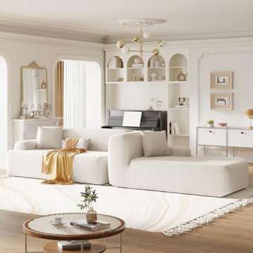 BAMOOLI 109'' Modular Sectional Couch, Modern L-Shape Floor Sofa with Chaise Lounge, Comfy Chenille Fabric Sponge Sofa Couch, Upholstered Corner Cloud Couch for Living Room, Bedroom, Apartment, Beige