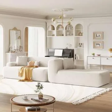 BAMOOLI 109'' Modular Sectional Couch, Modern L-Shape Floor Sofa with Chaise Lounge, Comfy Chenille Fabric Sponge Sofa Couch, Upholstered Corner Cloud Couch for Living Room, Bedroom, Apartment, Beige