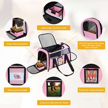 Seclato Cat Carrier, Dog Carrier, Pet Carrier Airline Approved for Cat, Small Dogs, Kitten, Cat Carriers for Small Medium Cats Under 15lb, Collapsible Soft Sided TSA Approved Cat Travel Carrier, Pink