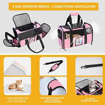 Seclato Cat Carrier, Dog Carrier, Pet Carrier Airline Approved for Cat, Small Dogs, Kitten, Cat Carriers for Small Medium Cats Under 15lb, Collapsible Soft Sided TSA Approved Cat Travel Carrier, Pink