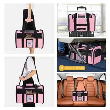 Seclato Cat Carrier, Dog Carrier, Pet Carrier Airline Approved for Cat, Small Dogs, Kitten, Cat Carriers for Small Medium Cats Under 15lb, Collapsible Soft Sided TSA Approved Cat Travel Carrier, Pink