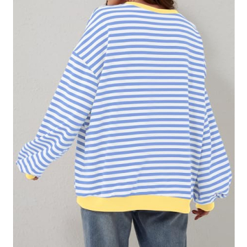 TERIVEEK Women Oversized Striped Sweatshirt Y2K Casual Style