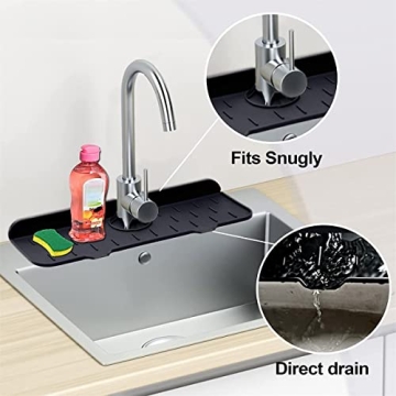 JHFY Faucet Sink Splash Guard, Silicone Faucet Water Catcher Mat – Sink Draining Pad Behind Faucet, Rubber Drying Mat for Kitchen & Bathroom Countertop Protect (Orange)