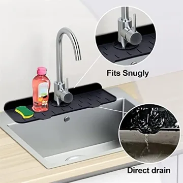 JHFY Faucet Sink Splash Guard, Silicone Faucet Water Catcher Mat – Sink Draining Pad Behind Faucet, Rubber Drying Mat for Kitchen & Bathroom Countertop Protect (Orange)