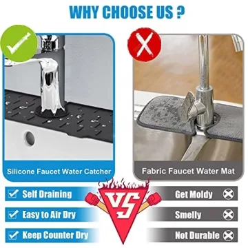 JHFY Faucet Sink Splash Guard, Silicone Faucet Water Catcher Mat – Sink Draining Pad Behind Faucet, Rubber Drying Mat for Kitchen & Bathroom Countertop Protect (Orange)