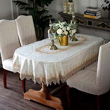 ARTABLE Lace Table Cloths Oval Fall Antique Flower Decor Macrame Tablecloth for Outdoor Farmhouse Rustic Kitchen Party Birthday Picnic (Light Brown, 60 x 120 Inch Oval)