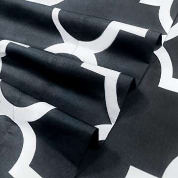 Mejoroom Queen Bed Sheet Set - Super Soft Brushed Microfiber 1800 Thread Count Queen Sheets with 16 inch Deep Pocket - Wrinkle Free - 4 Piece(Queen, Black Quatrefoil with White Pattern)