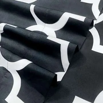 Mejoroom Queen Bed Sheet Set - Super Soft Brushed Microfiber 1800 Thread Count Queen Sheets with 16 inch Deep Pocket - Wrinkle Free - 4 Piece(Queen, Black Quatrefoil with White Pattern)