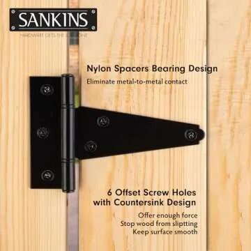 SANKINS 4 Inch T-Strap Shed Door Hinges Heavy Duty, Black Tee Gate Hinges for Wooden Fences, Yard Door, Barn Door Gates, Wrought Hardware Rustproof, 2Pack