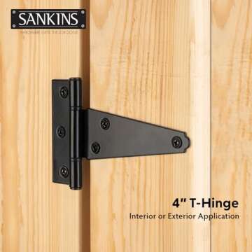 SANKINS 4 Inch T-Strap Shed Door Hinges Heavy Duty, Black Tee Gate Hinges for Wooden Fences, Yard Door, Barn Door Gates, Wrought Hardware Rustproof, 2Pack