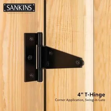 SANKINS 4 Inch T-Strap Shed Door Hinges Heavy Duty, Black Tee Gate Hinges for Wooden Fences, Yard Door, Barn Door Gates, Wrought Hardware Rustproof, 2Pack