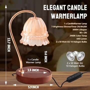Candle Warmer Lamp with Dimmer - Electric Candle Lamp with Timer for Jar Candles Scented Candles, Plug-in Wax Warmer Lamp for Home & Office with 2 Bulb(White Peony+Black Walnut)