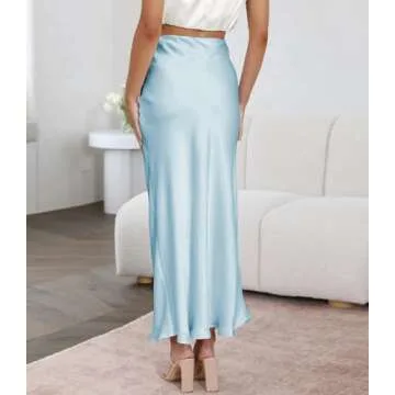 Outoshe Women's Satin High Waisted Maxi Skirt in Baby Blue
