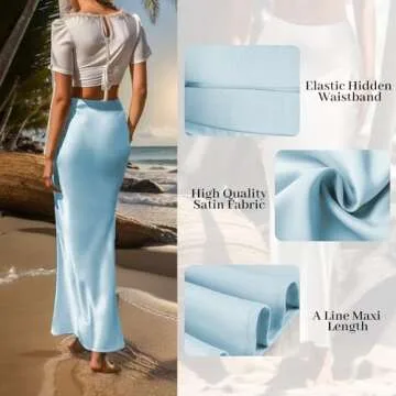 Outoshe Women's Satin High Waisted Maxi Skirt in Baby Blue