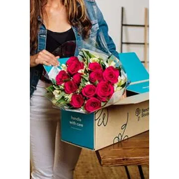 Benchmark Bouquets Signature Roses & Alstroemeria, Glass Vase Included, Gift Fresh Flowers for Valen...