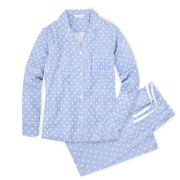 Noble Mount 100% Cotton Pajama Set for Women - Polka Dots - Blue White - 2XL