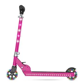 Jetson Scooters - Jupiter Kick Scooter (Pink) - Collapsible Portable Kids Push Scooter - Lightweight Folding Design with High Visibility RGB Light Up LEDs on Stem, Wheels, and Deck