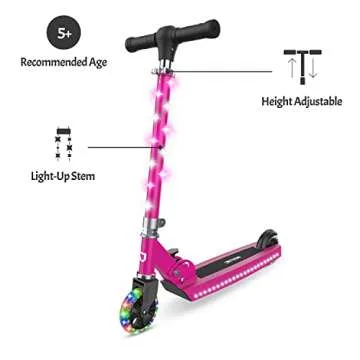 Jetson Scooters - Jupiter Kick Scooter (Pink) - Collapsible Portable Kids Push Scooter - Lightweight Folding Design with High Visibility RGB Light Up LEDs on Stem, Wheels, and Deck