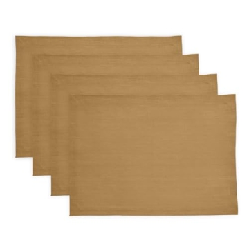 Solino Home Camel Linen Placemats Set of 4 – 100% Pure Linen Fabric Placemats 19" L x 14" W Inch – Machine Washable Cloth Placemats for Spring – Diana Medium Weight