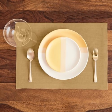Solino Home Camel Linen Placemats Set of 4 – 100% Pure Linen Fabric Placemats 19" L x 14" W Inch – Machine Washable Cloth Placemats for Spring – Diana Medium Weight