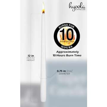 12 Pack Tall Taper Candles - 12 Inch White Dripless, Unscented Dinner Candle - Paraffin Wax with Cotton Wicks - 10 Hour Burn Time