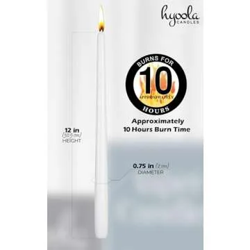12 Pack Tall Taper Candles - 12 Inch White Dripless, Unscented Dinner Candle - Paraffin Wax with Cotton Wicks - 10 Hour Burn Time