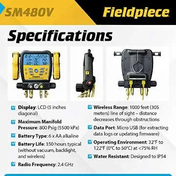 Fieldpiece SM480V SMAN Wireless Digital Refrigerant Manifold