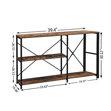 SHOCOKO Rustic Console Table for Living Room, 39 Inch Industrial Sofa Table with Shelves, Wood and M...