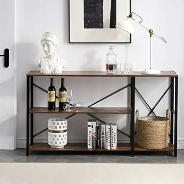 SHOCOKO Rustic Console Table for Living Room, 39 Inch Industrial Sofa Table with Shelves, Wood and Metal Entryway Table with Storage