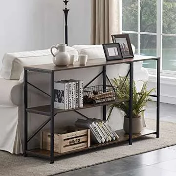 SHOCOKO Rustic Console Table for Living Room, 39 Inch Industrial Sofa Table with Shelves, Wood and Metal Entryway Table with Storage