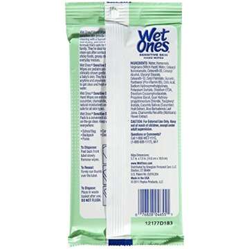 Wet Ones Sensitive Skin Hand and Face Moist Wipes, Travel - 15 ct - 3 pk
