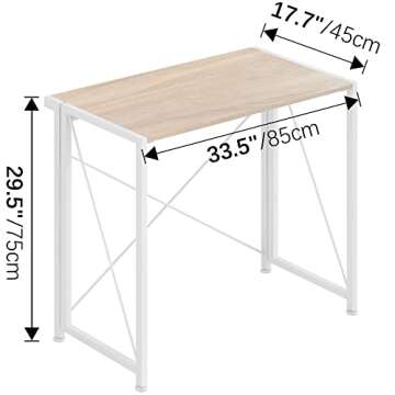 4NM 33.5" Small Folding Desk,Home Office Computer Desk Foldable Desk for Small Spaces,Space Saving Portable Desk Craft Table Study Writing Workstation Easy Assembly-Natural and White
