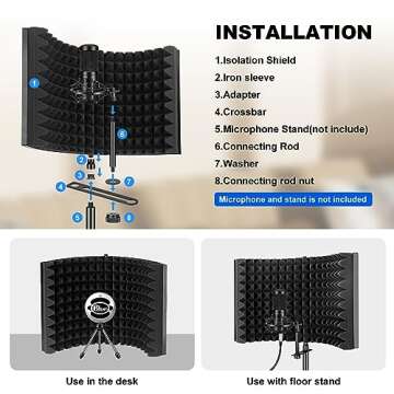 Aokeo (AO-302) Professional Studio Recording Microphone Isolation Shield.High Density Absorbent Foam is Used to Filter Vocal. Suitable for Blue Yeti and Any Condenser Microphone Recording Equipment