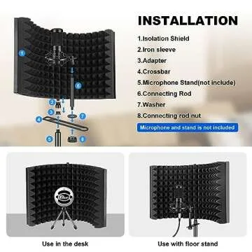 Aokeo (AO-302) Professional Studio Recording Microphone Isolation Shield.High Density Absorbent Foam is Used to Filter Vocal. Suitable for Blue Yeti and Any Condenser Microphone Recording Equipment